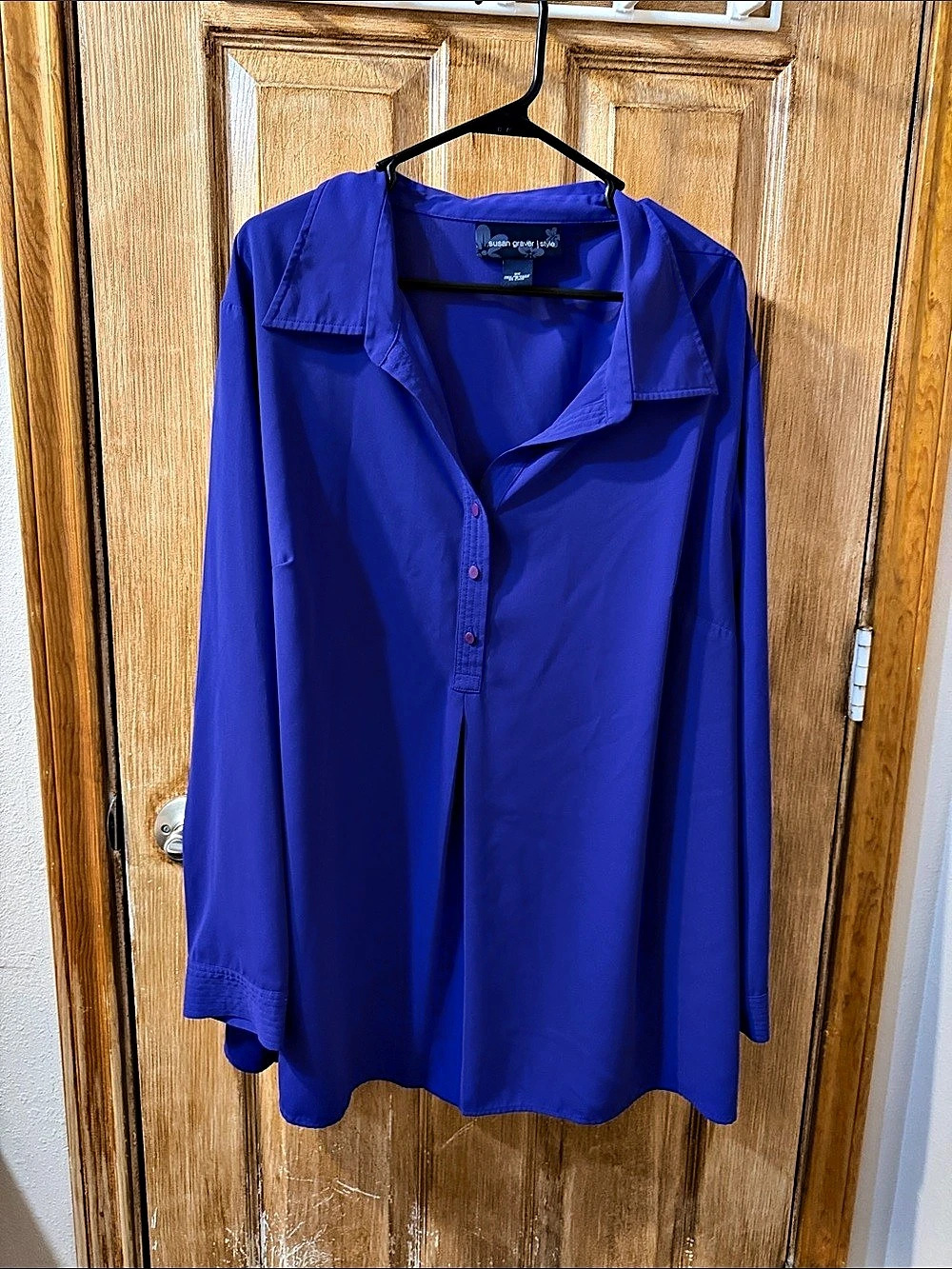 Susan Graver Style Long Sleeve Blouse in Blue Size 3X Like New
